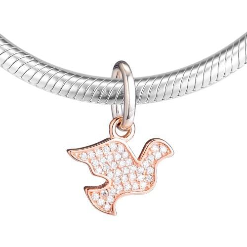 Fits Pandora Charms Bracelets Dove Beads with Rose Gold Plated 925 Sterling Silver Jewelry Free Shipping