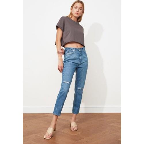 Trendyol Ripped Detailed High Bel Mom Jeans TWOSS21JE0152