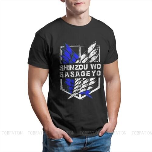 Shinzou Wo Sasageyo Fashion TShirts Attack On Titan Eren Mikasa Levi Anime Men Style Pure Cotton Tops T Shirt Oversized