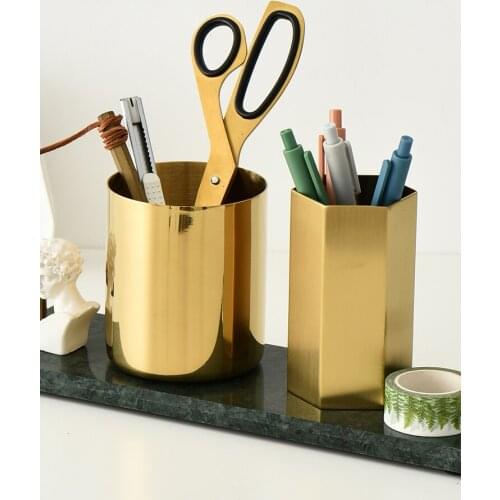 Nordic Bathroom Organizer Stainless Steel Desk Organizers Storage Cup Gold Plated Makeup Brush Holder Pen Holder Cosmetic Holder