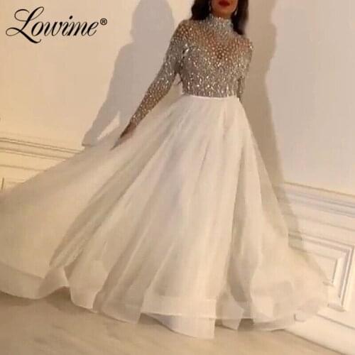 Handmade Crystals Islamic A-Line Evening Dress Formal Dubai Middle East Party Gowns 2020 Long Sleeves Plus Size Prom Dresses