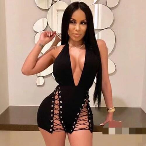 Super Sexy Side Cut Out Halter Bandage Dress Backless Lace Up Plunge V Neck Mini Hourglass Party Dress For Women