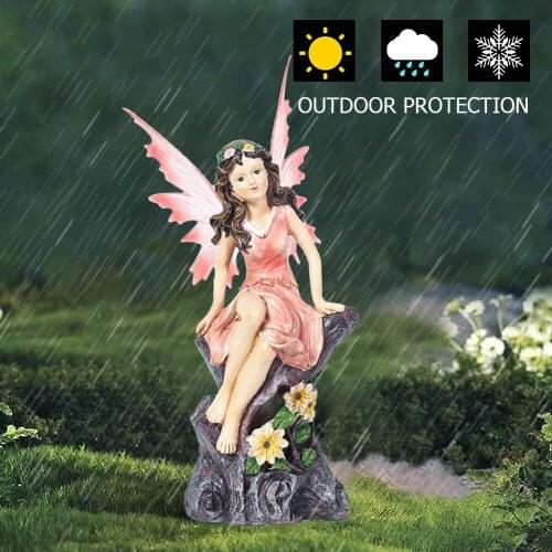 Solar Powered Lights Flower Fairy Statues Resin Home Garden Angel Sculpture Garden Ornament Resin Craft Yard Home Garden Decor