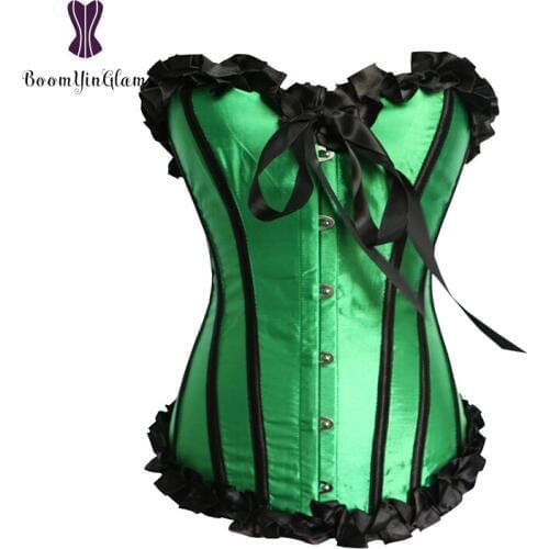 Free shipping ruffled top women lingerie bustiers slimming body shaper satin shapewear pleated corset with g string 896