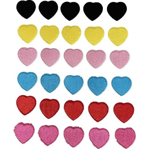 Embroidered small red yellow pink Blue black heart shape patch sticker for clothing jacket DIY