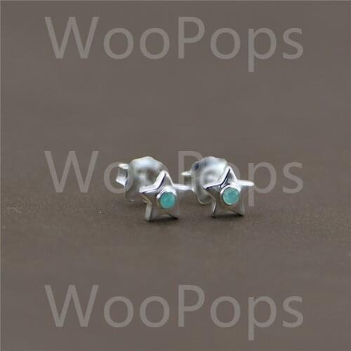 Green Gems Set In The Center Of The Five-Point Star Stud Earrings 925 Sterling Silver European Style