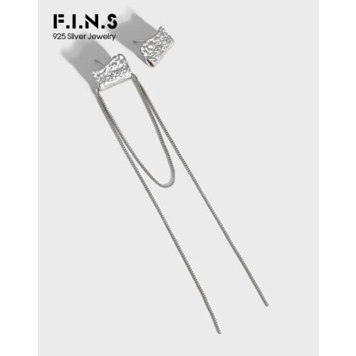 F.I.N.S Asymmetrical Korea Woman Wrinkled Texture S925 Sterling Silver Earring Box Chain Long Tassel Earrings Women Fine Jewelry