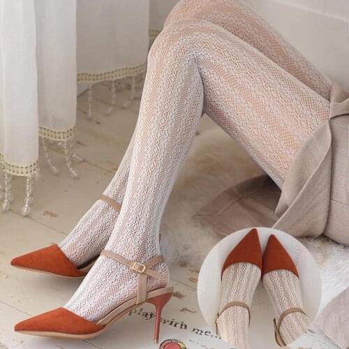 Women Hollow Out Sexy Tights transparent pantyhose white Cream Lace tights Lolita princess