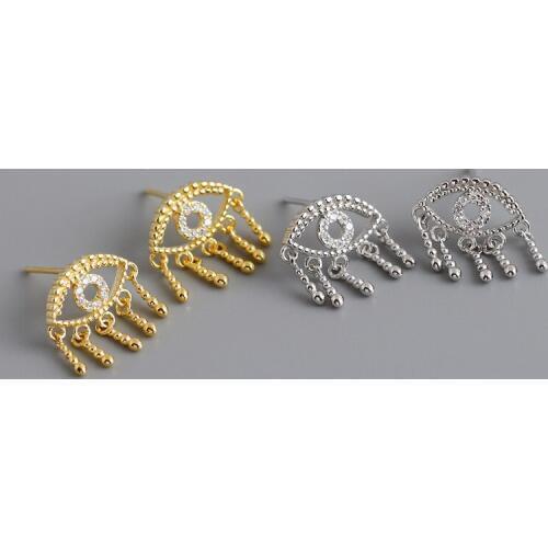 Demon Eye Tassel Earrings for Women 925 Sterling Silver Zircon Earrings Exaggerated Eye stud Earrings