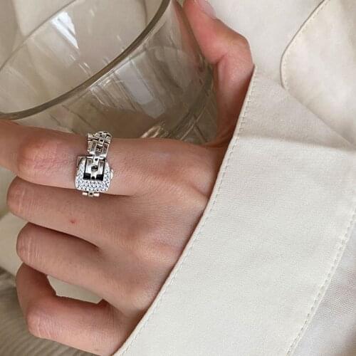 Silvology 925 Sterling Silver Watchband Vintage Rings for Women Belt Buckle Chain Can Open Punk Rock Rings Lady Creative Jewelry