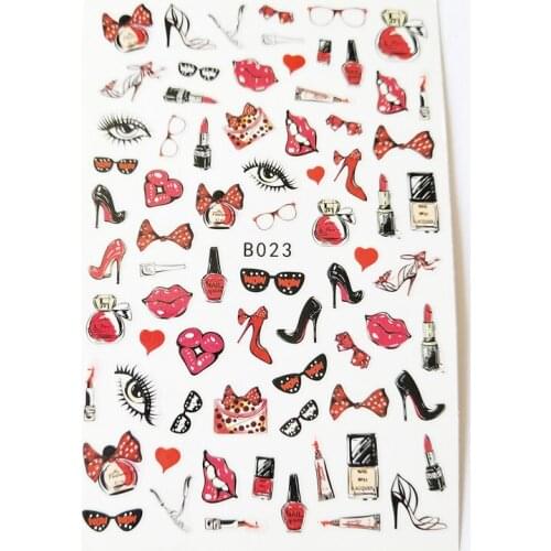 10PCS3DLove Lipstick Lip Print Flower Nail Art Sticker DIYText Cat Angel Baby Nail Art Decoration Decal Valentines Day 10-12PCS