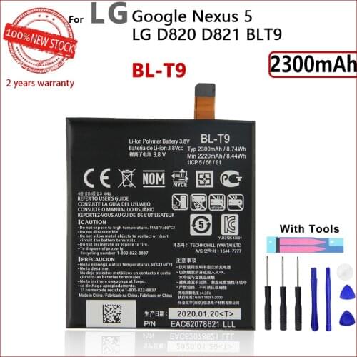 100% Original 2300mAh BLT9 BL-T9 Battery For LG Google Nexus 5 LG D820 D821 E980 Mobile Phone High quality Batteries With Tools