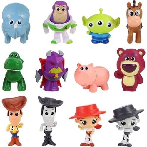 12pcs/lot Toy Story Mini Figure Toys Buzz Lightyear Woody Jessie Bullseye Q Version Model Doll PVC Collection Toys