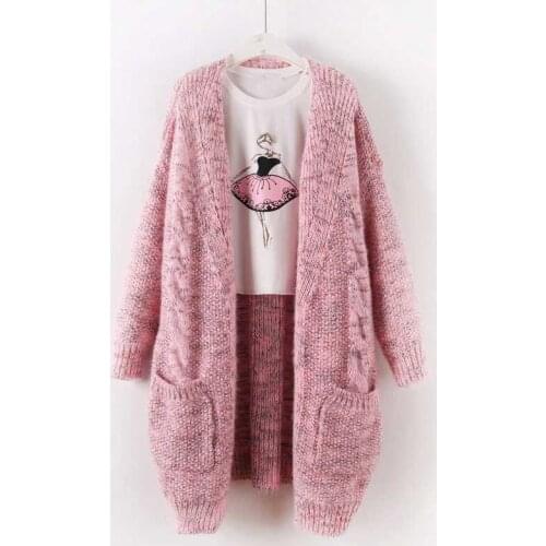 2020 Long Sleeve Knitted Pink Open Stitch Winter Clothing Sweater Coat Cardigans Jumper Women Cape