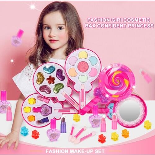 4 Layers Makeup Set Lollipop Shape Safety Washable Cosmetic Pretend Play Toys Kit for Girls Kids Birthday Christmas Gifts