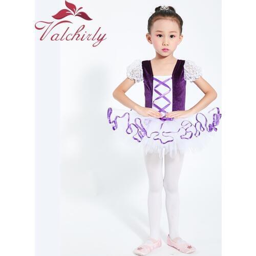 Girls Ballet Tutu Dress Velvet Body Ribbon Mesh Skirt Short Puff Sleeves Kids Dance Gymnastics Leotard Costumes