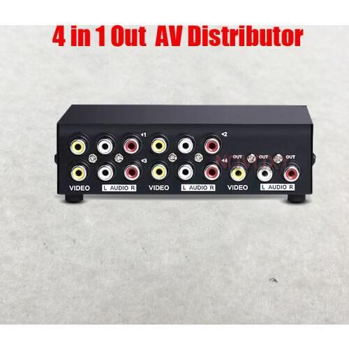 Free Shipping 4 In 1 Distributor Metal Stable Professional AV Switch Box Switcher Video Audio Signal Accessory Composite Selecto
