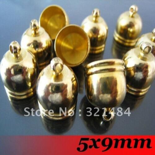 Free ship! Gold Plated Tone Metal 5x9mm 500PCS jewelry clasps and bead end cap leather cord end findings