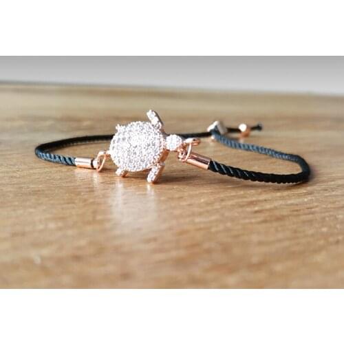 Tortoise Macrame Hand Knit Rope Bracelet Zircon Crystal in Different Colors And Adjustable Size