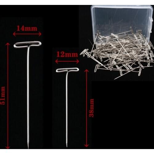 50/100pcs Long T pins Silver Wig Pins for Wigs Making/Display On Mannequin Canvas Head 38/51mm T pins needle Salon Styling Tools