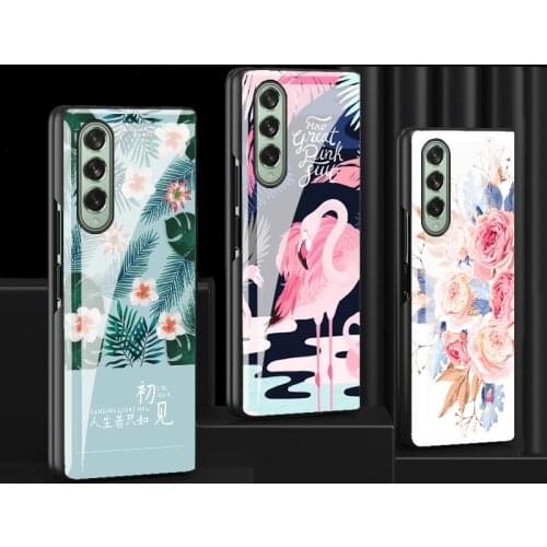 Z Fold 2 Funda Case for Samsung Galaxy Z Fold 2 Flower Pattern Coque Plating Tempered Glass Phone Case Cover Z Fold 2 Capa
