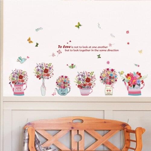 Flower Basket Hand-painted Wall Sticker For Bedroom Home Decoration Plant Plane Mural Pastrol Window Removable Diy Wallposters