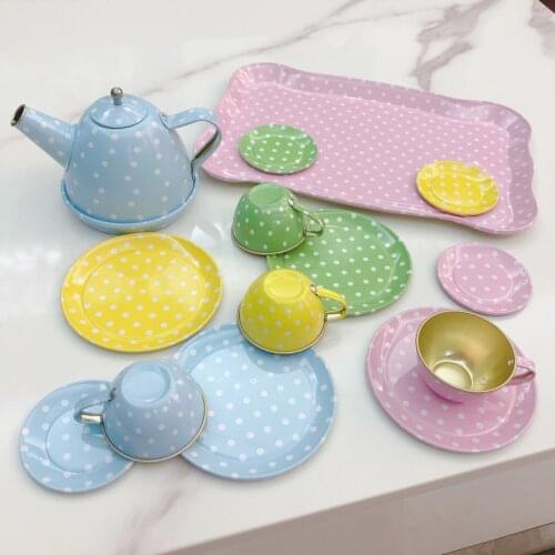 Childrens Simulation Kitchen Tea Set Family Toys Metal Tea Cup Teapot Kitchen Dinner Kitchen Utensils Afternoon Tea Toys