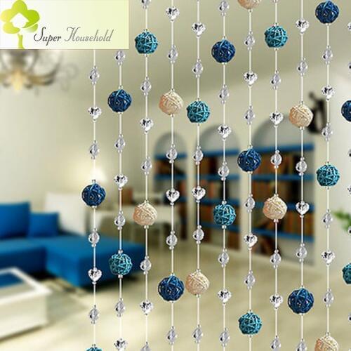 DIY Rattan Ball Crystal Bead Curtain Decorative Door Curtains Beads Room Divider Window Shutters Roller Door Passage Backdrop