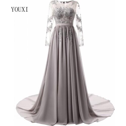 Long Sleeve Elegant Closed Back Long Evening Dress 2020 Bride Banquet Pleated Court Train Prom Formal Gowns Robe de Soiree