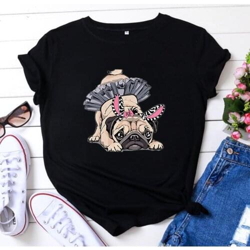 Cute Ballet Puggie Tshirt Women T-shirts Summer Short Sleeve T Shirt Women Cotton Harajuku Camiseta Mujer Loose Tops Women 2020