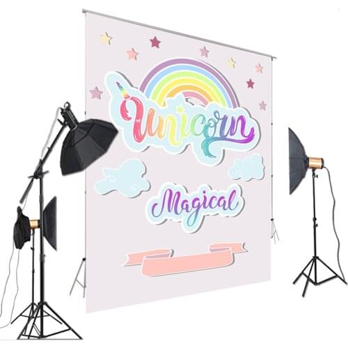 HUAYI Photography Backdrops Kids Backdrops Unicorn Pink Cartoon Rainbow XT-7288