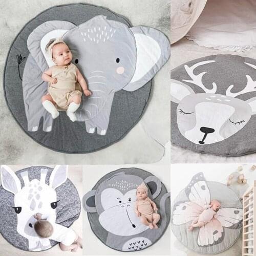Play Mat Cartoon Animal Baby Mat Newborn Infant Crawling Blanket Cotton Round Floor Carpet Rugs Mat for Kids Room Nursery Decor