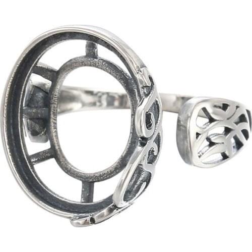 Ring Blank for 14x16.5mm Oval Cabochons Antique Style Ring Setting Thai Sterling Silver Adjustable Ring Base SR0384