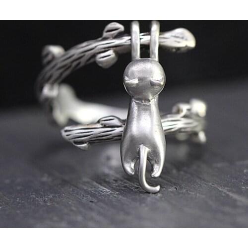 Creative design new cat climbing branches opening adjustable to attend the cocktail party ring cute and beautiful ladies jewelry