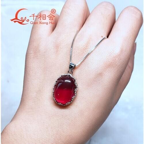Red ruby main stone 925 silver Fashion 23ct 14*19mm oval shape Artificial Jewelry for Pendant Necklace