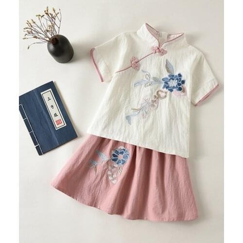 Summer Hanfu Girls' Dresses Costumes Skirts Tang Costumes Ancient Style Children Shirt tops Chinese Style Girls Cheongsam Hanfu