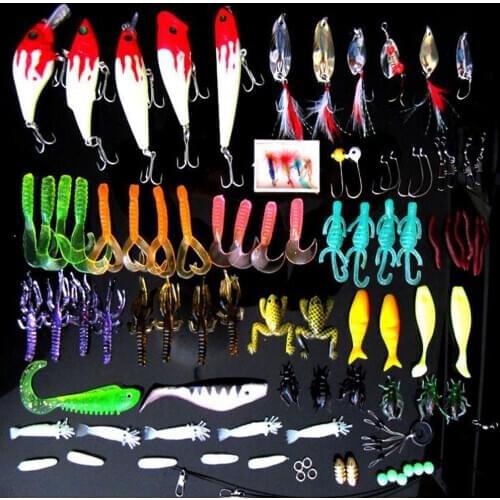 Lot 100pcs Fishing Lures Spinner Bait Spoon Crankbait Tackle Bass Hooks with Box