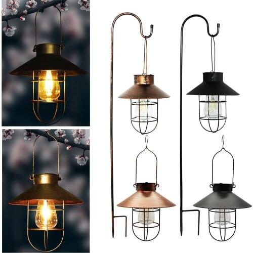 Retro Solar Lantern Lamp Hanging Waterproof Metal Lights for Patio Terrace Garden Outdoor Pathway Landscape Solar Lights