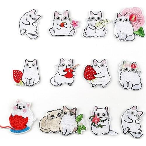 Cute Cat Patches Iron on Animal Patches for Clothing Stripes Badge Stickers on Clothes for Kids DIY Applique Embroidered Patches