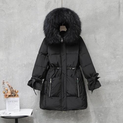 Trendy Winter Jacket Large Artificial Fur Hooded 90% White Duck Down Long Parka Streetwear Loose White Snow Down Coat Outwear
