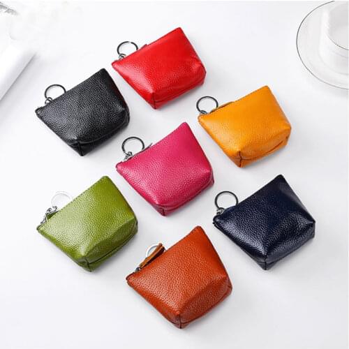 Fashion Genuine Leather Coin Purse Women Men Kids Mini Wallet Ladies Female Zipper Small Coin Credit Card Key Ring Purses