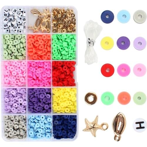 15 Grid Polymer Clay Beads Kit DIY Jewelry Making for Bracelet, Choker, Anklet, Chain, Garland, Key Chain
