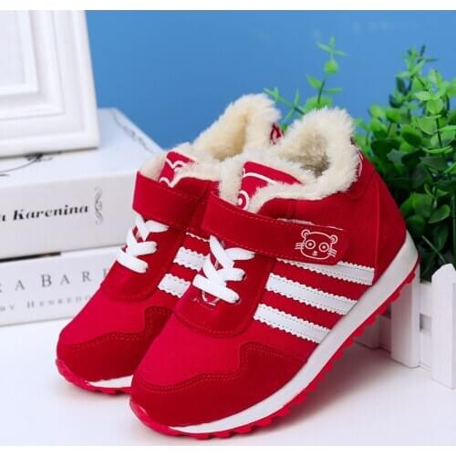 New Fashion Fur Childrens Casual Boots Round Toe Lace Up Kids Winter Snow Boots Boys and Girls Flat Snow Shoes