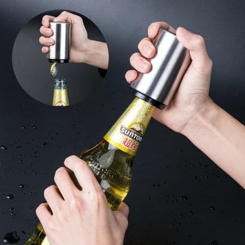 Stainless Steel Beer Bottle Opener Push Type Magnetic Automatic Bar Household Bottle Opener Screwdriver Kitchen Accessory Tool