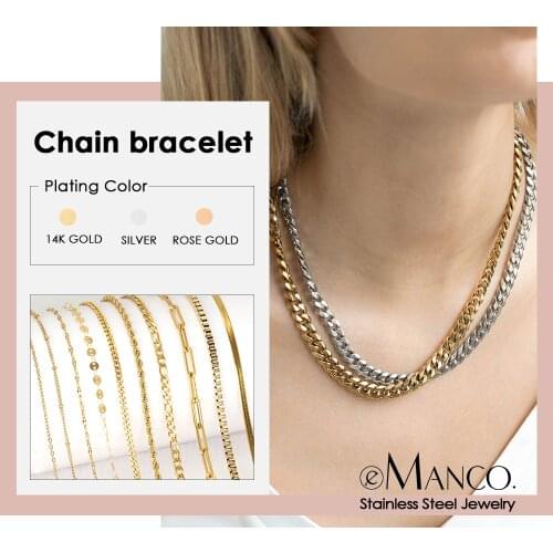 EManco Initial curb chain necklace 4MM/6MM/8MM Stainless Steel gold cuban chain Necklace for Women man jewelry