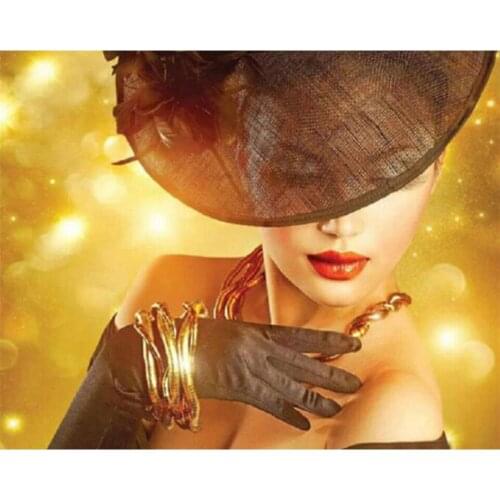 Full Drill Diamond Embroidery Beauty In Hat DIY Needlework Square Diamond Painting Cross Stitch Rhinestones Mosaic Pattern Woman