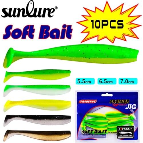 Sunlure 10Pcs Shad Fishing Lures Soft Baits 55-65-70mm Silicone Wobbler Baits Carp Bass Fishing Soft Lures Artificial Pike Bait