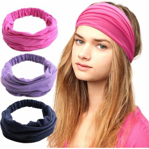Elastic Wide Turban Headbands for Women Cotton Bandana Headband Head Wrap Hairband Headwear Fascinator Girl Hair Accessories