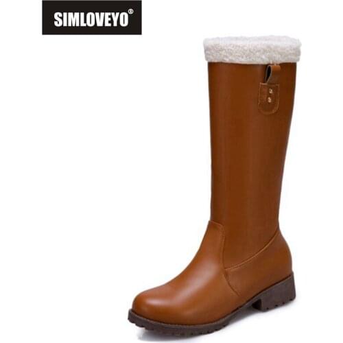 SIMLOVEYO 2021 Princess Cute Knee High Boots Belt Buckle Lolita Slip On Plush Round Toe Square Heel US17 White Black Brown A4504