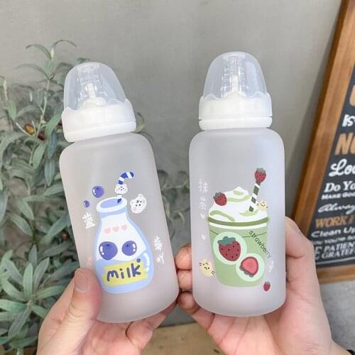 Cartoon Glass Water Bottle Pacifier Straw Cup Suitable for Adult Children Milk Glass Bottle Baby Feeding Water Bottle